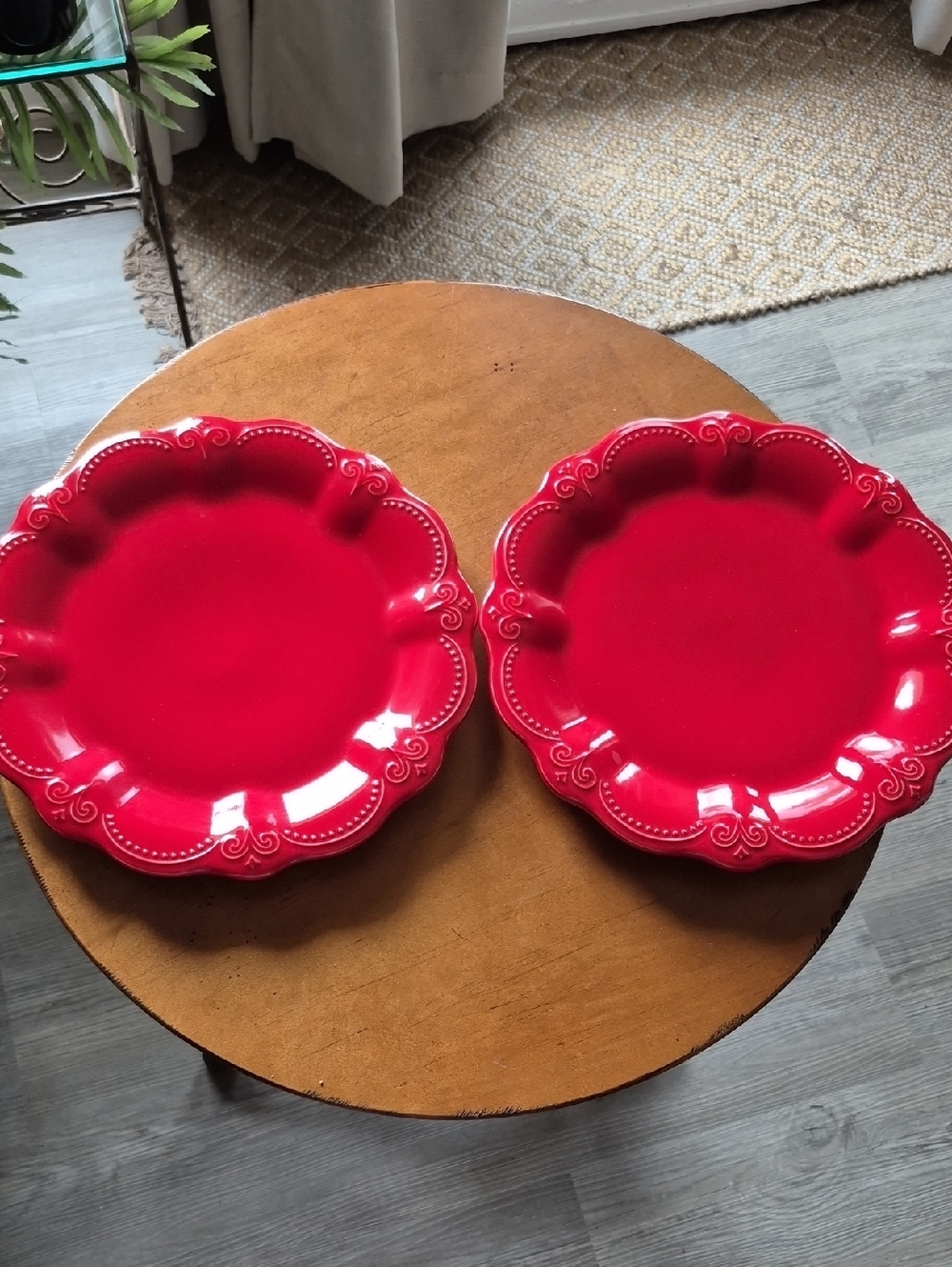 Pair Of NWT The Pioneer Woman Toni Bright Red Scalloped 10.5" Dinner Plates